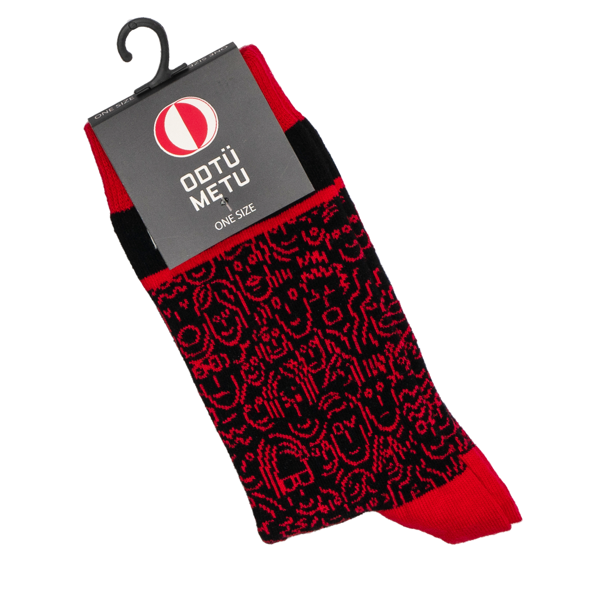Yüz Desenli Çorap (Siyah Kırmızı)